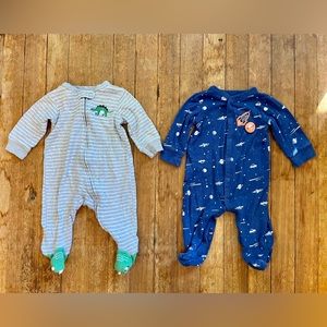 Two Cotton Sleep & Play Long Onesies Bundle size 3-6mo